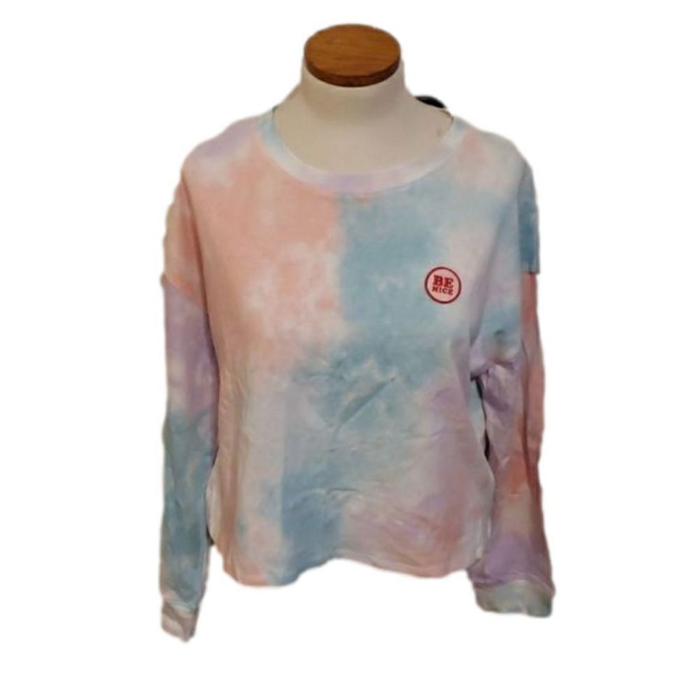All In Favor Womens Emoji Tie Dye Crop Long Sleeve Pullover Tee Size XL NWT